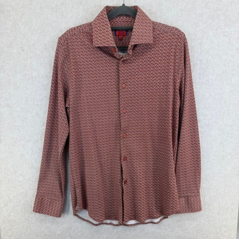 ZNT18 Slim Fit Mens Size 15 Long Sleeve Button Down Shirt Geometric Pattern